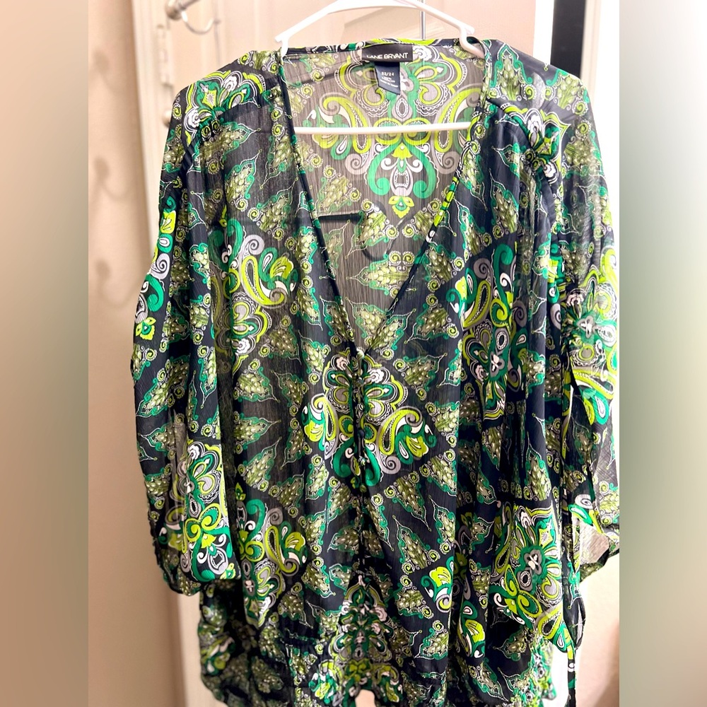 Lane Bryant 22/24 Green and black Boho blouse